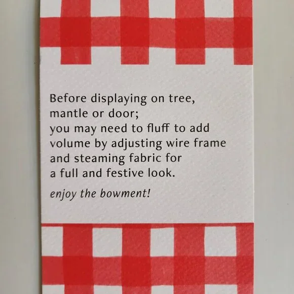 Anthropologie Gingham Bow Tree Topper Red NIP - Picture 8 of 9